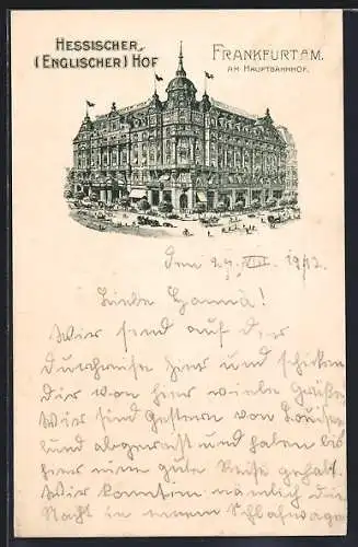 Künstler-AK Frankfurt a. M., Hotel Hessischer Englischer Hof am Hauptbahnhof