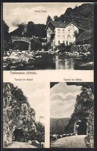 AK Tiefenstein /Albtal, Hotel Post, Tunnel im Albtal