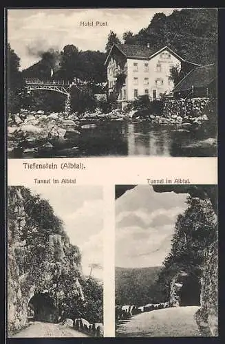 AK Tiefenstein /Albtal, Hotel Post, Tunnel im Albtal