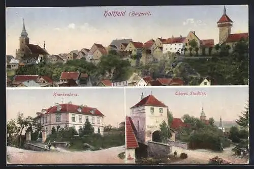 AK Hollfeld, Ortsansicht, Krankenhaus und Oberes Stadttor