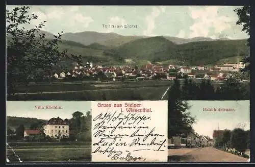 AK Steinen i. Wiesenthal, Bahnhofstrasse, Villa Köchlin und Totalansicht