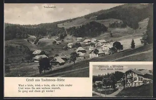 AK Todtmoos, Gasthaus zum Hirschen, Totalansicht des Ortes, Spruch