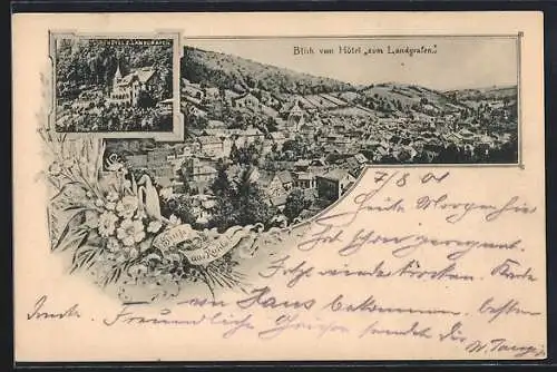 AK Ruhla, Blick auf und vom Hotel Zum Landgrafen