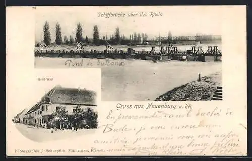 AK Neuenburg a. Rh., Schiffbrücke über den Rhein, Hotel Witz