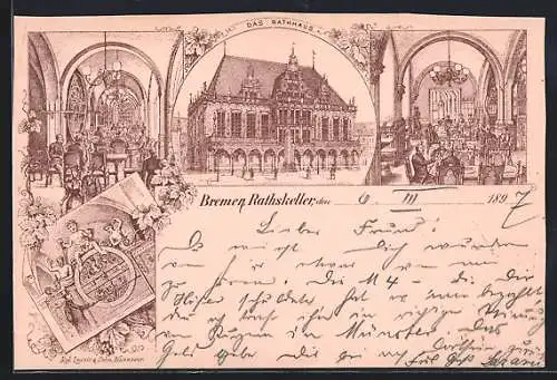 Lithographie Bremen, Rathaus, Ratskeller