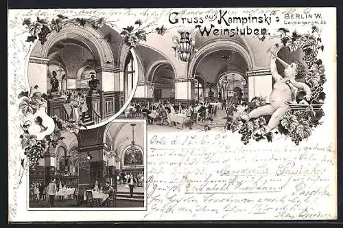 AK Berlin, Kempinski Weinstuben in der Leipziger Strasse 25, Innenansichten um 1900