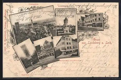 AK Landsberg a. Lech, Totalansicht, Brauerei zum Kristeiner, Mutterturm, Bayertor, Rathaus