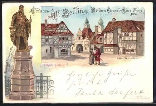 Lithographie Alt-Berlin, Ausstellung, Kleine Poststrasse, Denkmal Albrecht d. Bär