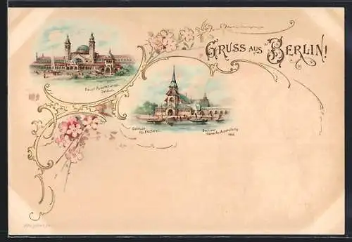 Lithographie Berlin, Berliner Gewerbe-Ausstellung 1896, Restaurant Aussichtsturm
