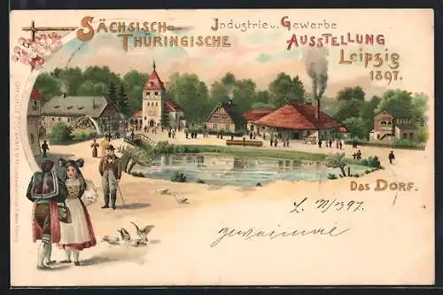 Lithographie Leipzig, Sächsisch-Thüringische Industrie & Gewerbe-Ausstellung 1897, Das Dorf