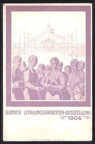 Künstler-AK Wien, Lehrlingsarbeiten-Ausstellung 1904, Lehrlinge auf dem Festplatz