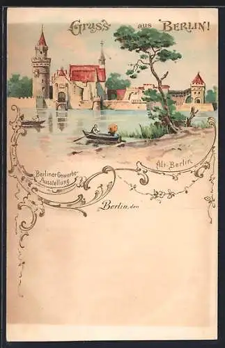 Lithographie Berlin, Gewerbe-Ausstellung, Historische Stadtansicht