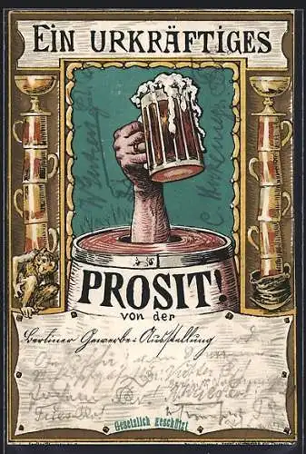 AK Ein kräftiges Prosit von der Brauerei, Hand mit Bierglas