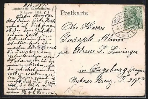 AK Echterdingen, Landung vom Zeppelin am 5. August 1908