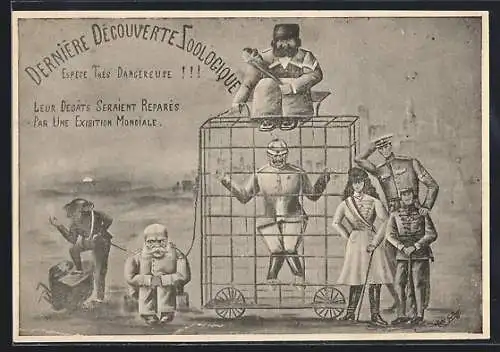 Künstler-AK Kaiser Franz Josef I. und Kaiser Wilhelm II. als Gefangene der Alliierten