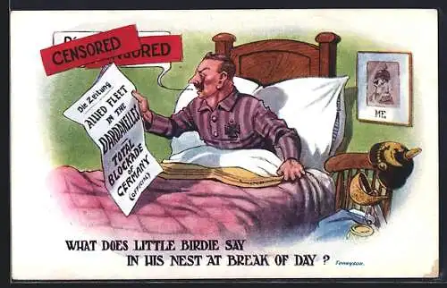 Künstler-AK Kaiser Wilhelm II. flucht über die Blockade Deutschlands