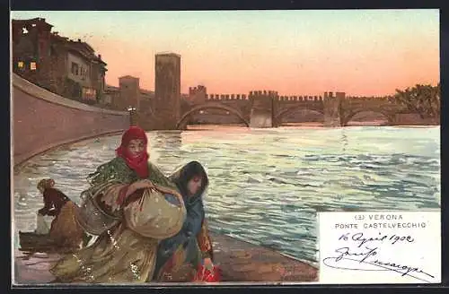 Künstler-AK Verona, Ponte Castelvecchio
