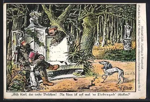 Künstler-AK Heinrich Zille: Vadding in Frankreich, 2 dt. Soldaten auf einer Bank