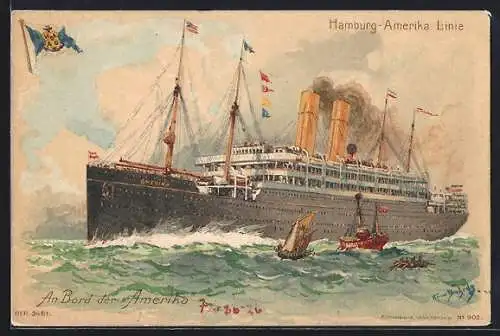 Künstler-AK Hans Bohrdt: Passagierschiff Amerika auf hoher See