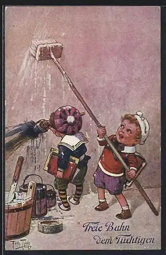 Künstler-AK Arthur Thiele: Schulkinder malern die Wand