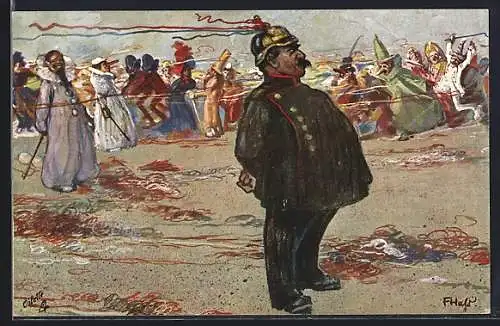 Künstler-AK Fritz Hass: Polizist zu Fasching