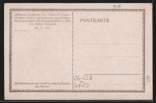 Künstler-AK Harry Heusser: Österreichisches Kriegsschiff in der Seeschlacht bei Lissa