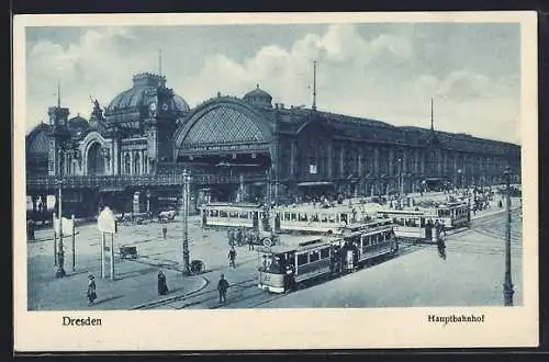AK Dresden, Platz am Hauptbahnhof mit Strassenbahnen