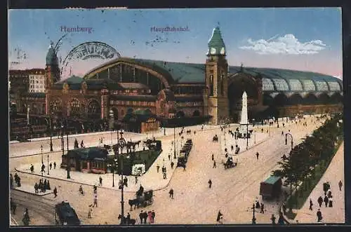 AK Hamburg-St.Georg, Hauptbahnhof und Strassenbahn