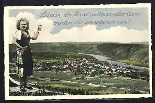 AK Leiwen, Ortsansicht mit Moselpartie
