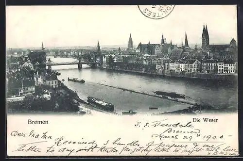 AK Bremen, Stadtansicht mit Weserpartie