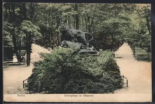 AK Berlin, Löwengruppe im Tiergarten