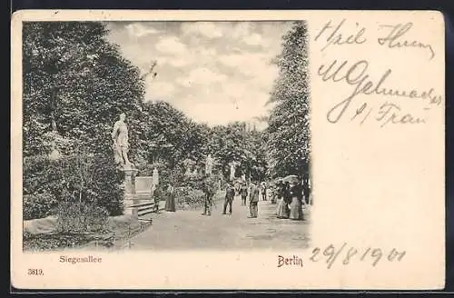 AK Berlin-Tiergarten, Siegesallee mit Denkmal