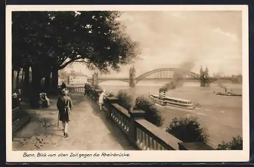 AK Bonn, Blick vom alten Zoll gegen die Rheinbrücke