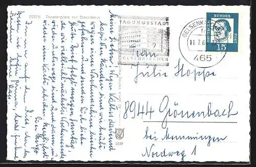 AK Essen, Theaterplatz mit Opernhaus