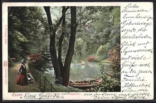 AK Essen, Alter Teich im Stadtgarten