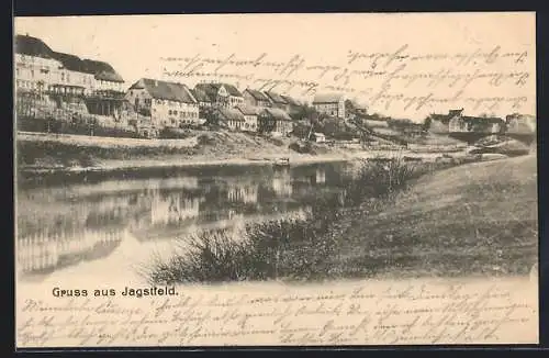AK Jagstfeld, Wasserpartie mit Blick auf den Ort