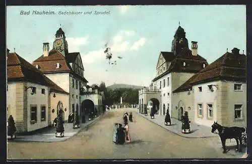 AK Bad Nauheim, Badehäuser u. Sprudel