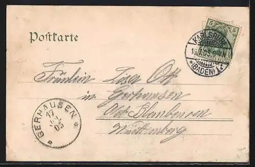 AK Karlsruhe, Kaiserstrasse u. Post