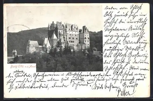 AK Burg Eltz a. d. Mosel, Ansicht der Burg über Baumkronen