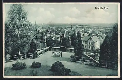 AK Bad Nauheim, Ortsansicht von der Aussichtsplattform mit Gartenanlage