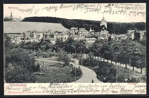 AK Wiesbaden, Ortspartie vom Nerothal mit Neroberg