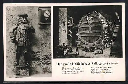 AK Heidelberg, das grosse Heidelberger Fass im Schloss, Zwerg Perkeo