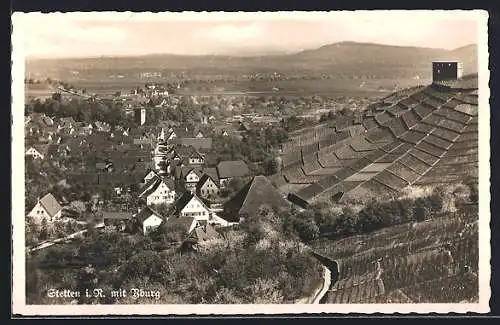 AK Stetten i. R., Ortsansicht mit Yburg