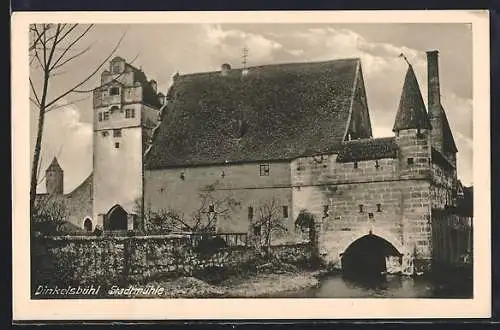 AK Dinkelsbühl, Stadtmühle mit Uferpartie