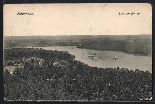 AK Erkner, Blick auf den Flakensee mit Dampfer und Segelbooten