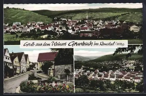 AK Grunbach im Remstal /Wttbg., Gesamtansichten und Ortspartie mit Brunnen