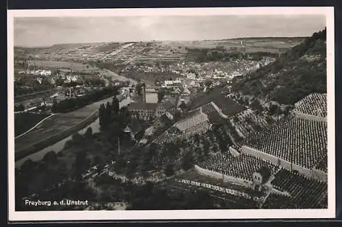 AK Freyburg a. d. Unstrut, Teilansicht aus der Vogelschau mit Weinbergen