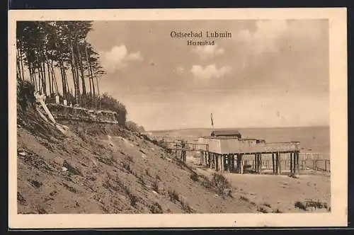AK Lubmin, Strand- und Uferpartie vom Herrenbad