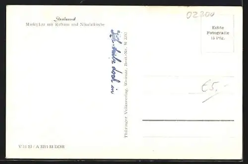 AK Stralsund, Marktplatz mit Rathaus und Nicolaikirche