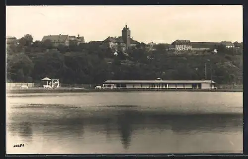 AK Allstedt, Ansicht vom Schloss und Sommerbad vom Wasser aus